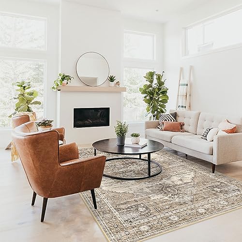 RUUGME Washable 5x7 Area Rugs - Large Rugs for Living Room Stain Resistant Carpet Vintage Rugs for Bedroom with Non Slip Backing Home Decor Floor Decoration Mat (5x7 Beige)