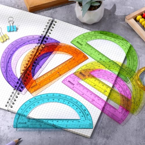 Image of EBOOT 24 Pack Plastic Protractors Math Protractor 180 Degrees 6 Inch (Multi Colors)