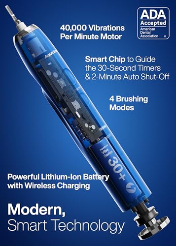 Image of Aquasonic Adult Vibe Series Ultra-Whitening Toothbrush A- Ada Accepted Electric Toothbrush-8 Brush Heads & Travel Case A- 40,000 Vpm Motor & Wireless Charging-4 Modes W Smart Timer A- Sapphire Blue