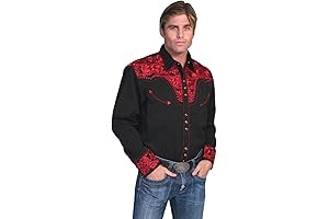 Scully Black Men's Embroidered Long Sleeve Snap Front Shirt