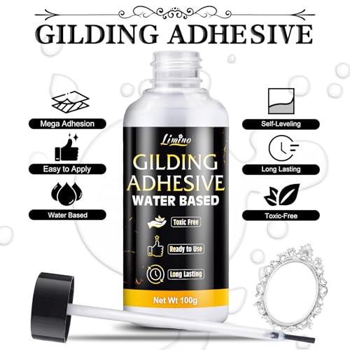 Miniatura 4 de Kit De Adhesivo Pan De Oro - Pegamento Al Agua 100g Y Barniz 100g Con Pincel, 100 Pan De Oro, Set Adhesivo Para Oro En Manualidades, Pintura, Muebles Y Decoración