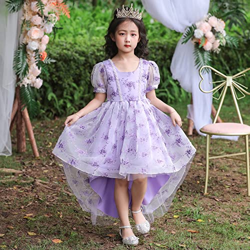 Robe de princesse brodée violette haut de gamme avec traîne de fleurs - 3