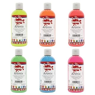 Scola Readymix Water Based Tempera Paint, 6 Fluorescent Colours, 300ml Bottles, Safe Non-Toxic Poster Paints, Craft Projects, Suitable for 3+