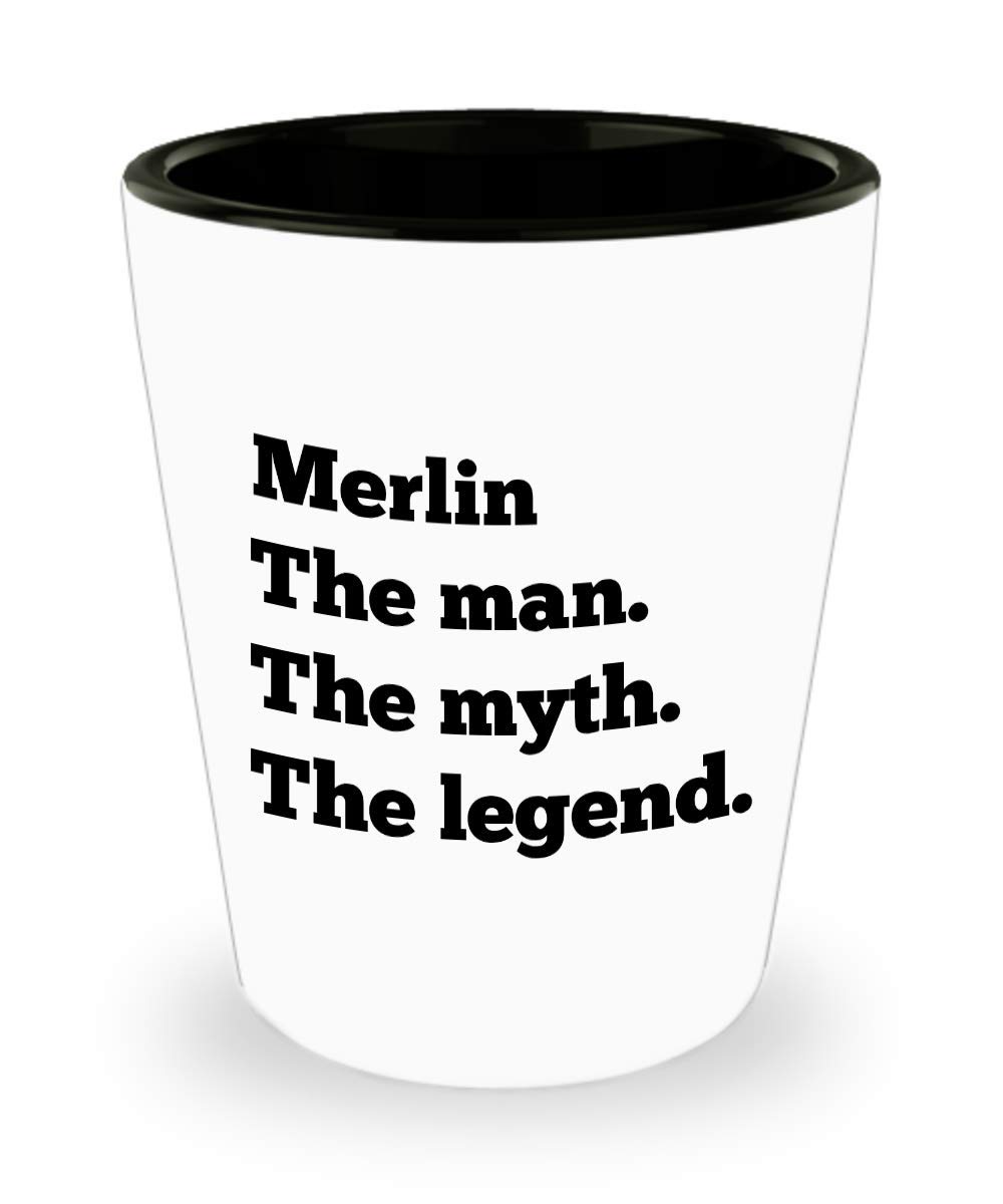 Merlin Shot Glass Man Myth Legend Gift Personalized Mens Name 21st Birthday Groomsmen Bachelor Party