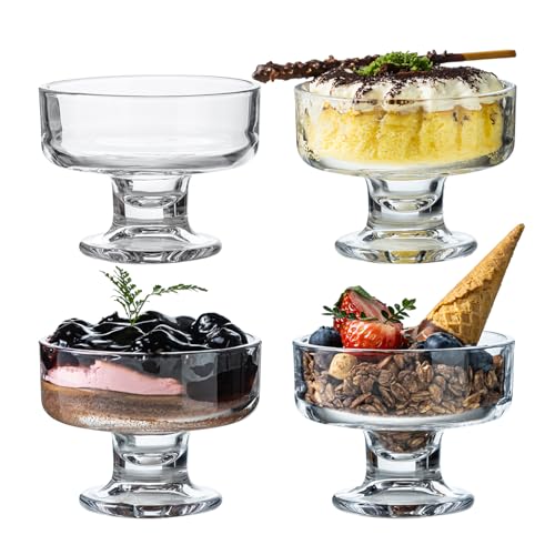 JGKYLDZ 7oz Glass Dessert Bowls Ice Cream Parfait glasses-Clear Footed Dessert Cups for Sundae Snack Candy Fruit Milkshakes Sherbet Trifle & Cocktail Party (4)