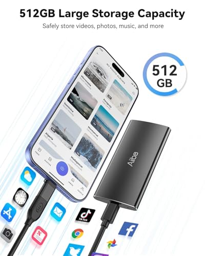 Image of Aiibe 500GB External Solid State Drive USB C Portable SSD USB 3.2 Gen 2, Up to 1050MB /s, External SSD 500GB External Hard Drive for iPhone 15 /Pro, Laptop, Mac and PS4 (Black)