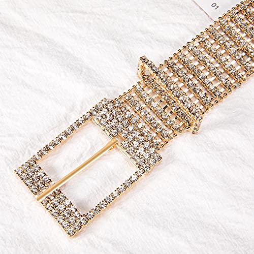 Image of Dubulle Womens Shiny Rhinestone Fashion Gold Belt Wedding Dress Crystal Party Wide Chain Jeans Fashion Diamond Waistband
