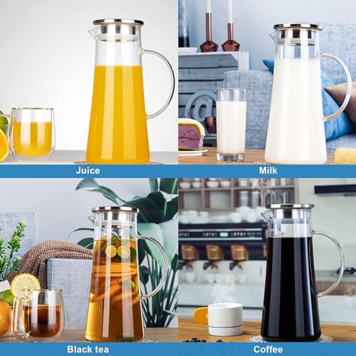 Image of NeWine Premium 1.30 Liter Glass Water Jug with Airtight Lid & Handle | 1300ML Transparent Beverage Carafe for Home Office Etc | Pitcher for Serve Juice Milk Beverage Chaas Cocktail (Borosilicate 1.3L)