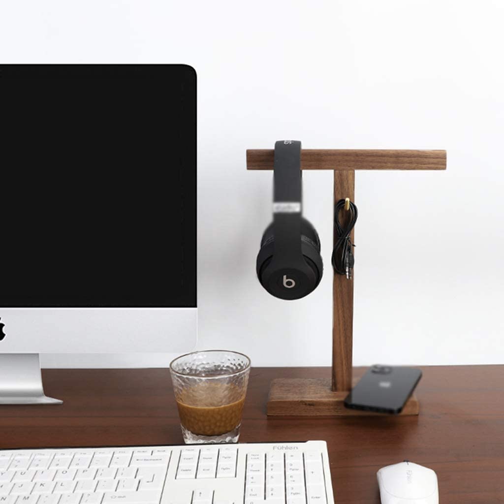 XINOSA Supporto Cuffie Supporto Per Cuffie Dal Design Alla Moda Supporto Per Auricolari In Legno Massello Pratico Supporto Per Cuffie Da Tavolo Con Mensola Per Esposizione da Gamer ( Blue : Walnut )