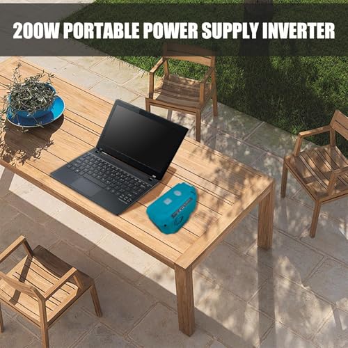 200W tragbarer Wechselrichter für Makita 18V Akkus,Konvertiert in 230V AC Steckdose & mit dualen USB-/USB-C-Anschlüssen,Integrierte 200LM LED-Lampe,Für Outdoor, Camping, Laptops und Notstrom