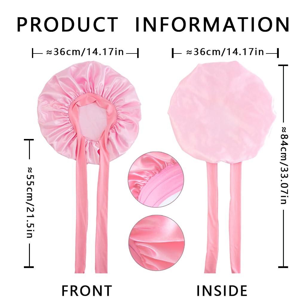 Satin Hair Bonnet for Women Sleeping - 2PCS Silk Bonnet for Sleeping Curly Hair, Soft Breathable Satin Bonnet Sleep Cap with Tie Band Hair Wrap Cap for Sleeping - Image 2