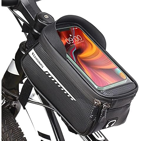DUNSOO Bicycle Frame Bag for Mountain Bike Phone Holder MTB Handlebar Bag Bicycle Frame for 6.5 Inch Touch Phone with Anti-Feather Cover Cover