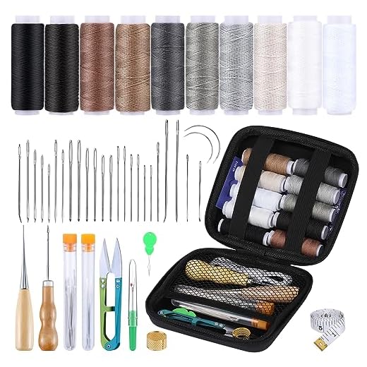 Kit de reparación de tapicería, kit de costura de cuero, kit de costura para reparación de tapicería con hilo para coser a mano, kit de costura de cuero para bricolaje