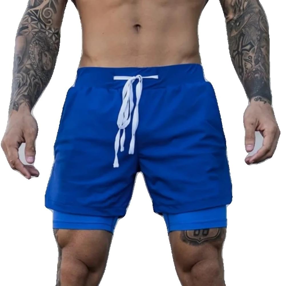 Summer Running Shorts Men Gym Sports in Double-Deck Quick Dry Fitness Short Pants Jogging Men' Sweatpants