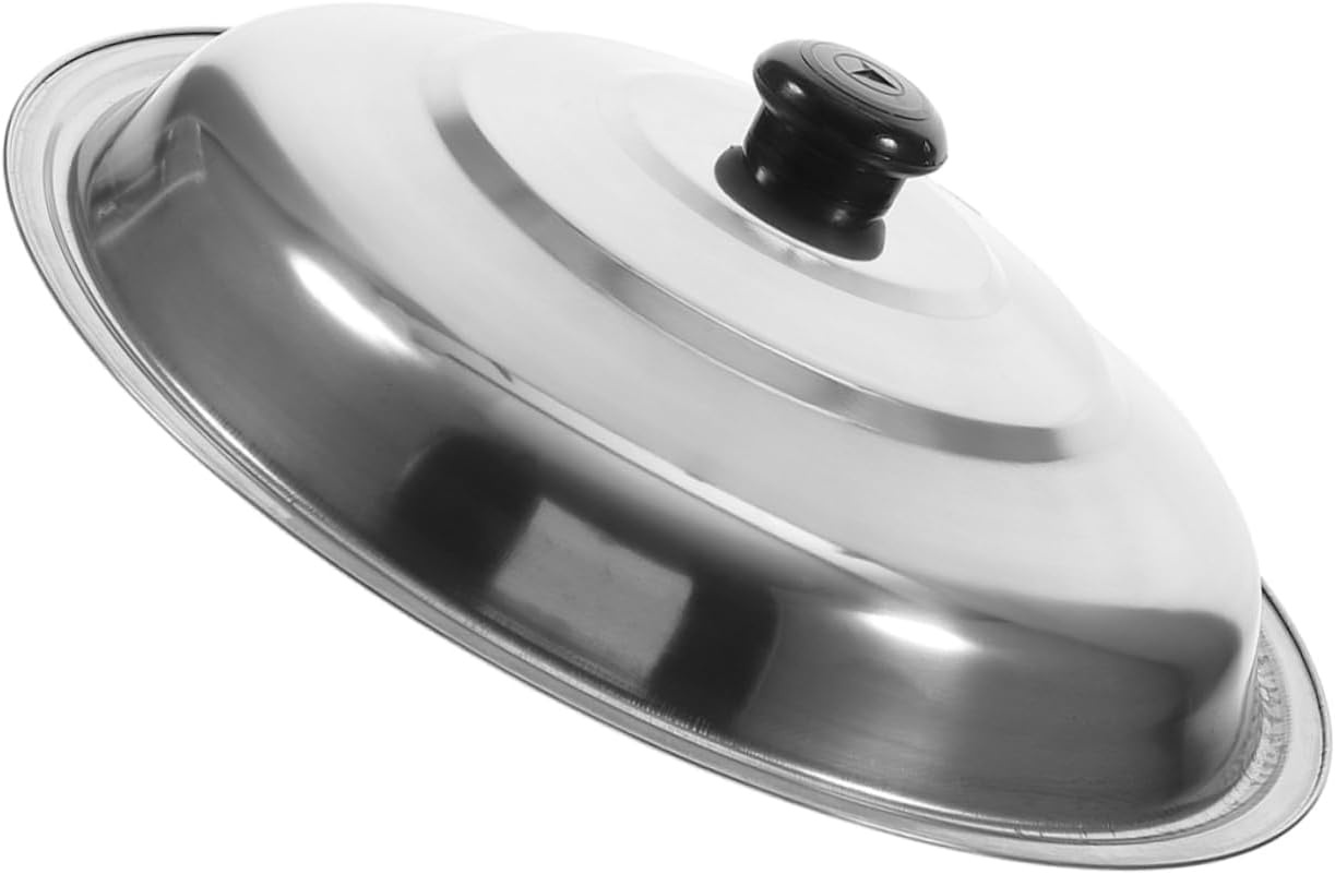 DECHOUS Stainless Steel Wok Lid Tempered Glass Lid Metal Cookware s Basting Cover Cooking Pan s Wok Pan Cover Pot Bacon Cooker 14 Inch for Frying Pots and s Grease