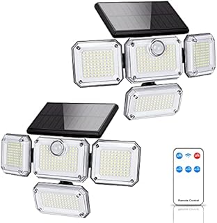 HELLYMOON Solar Outdoor Security Lights, 3000LM Floodlights Motion Sensor Lights with 270° Adjustable 4 Heads, IP65 Waterproof, Solar Outdoor Lights Wall Light for Yard Garden Pathway (2 Packs)