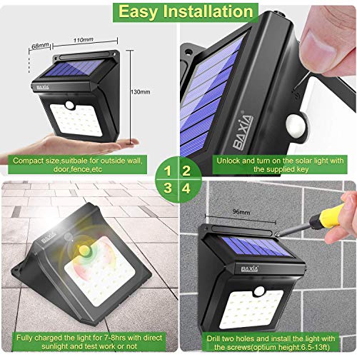 BAXIA TECHNOLOGY BX-SL-101 Solar Lights Outdoor 28 LED Wireless Waterproof Security Solar Motion Sensor Lights, (400LM,4 Packs)