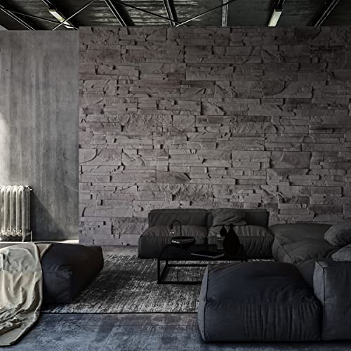 Wallepic Papier peint photo non tissé - Motif mur de pierre - 90 x 60 cm - Moderne - Gris - Motif briques 3D - Pour salon, chambre, bureau, couloir - Multicolore - Dimensions : 90 x 60 cm Cover