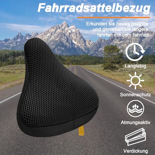 Fahrradsattelbezug, Atmungsaktiver Gepolsterter Sitzbezug 2 Stück, Fahrrad Sattelbezug, Fahrradsattelbezug Gepolstert, Fahrradzubehör für Meisten Fahrräder wie Rennrad, Mountainbike, Schwarz
