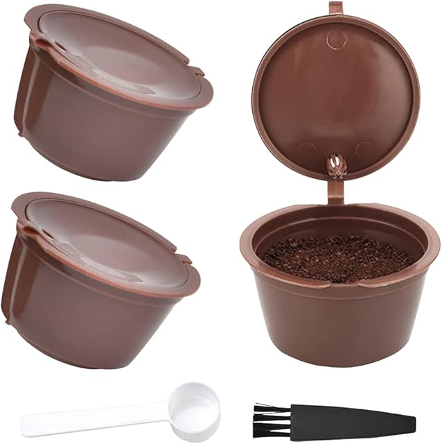 Coffee Reusable Pods 3Pcs Reusable Coffee Pods Filter Pod Cup for Dolce Gusto Refillable Coffee Capsule Pod Coffee Filter Capsule Cup for Dolce Gusto Coffee Filter Pod BPA Free with Brush Spoon