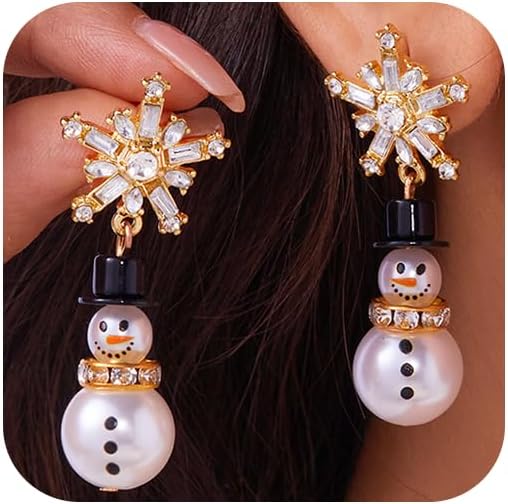 Crystal Christmas Snowman Earrings for Women Colorful Glitter Xmas Snowman Dangle Earring Christmas Cute Holiday Festive Jewelry