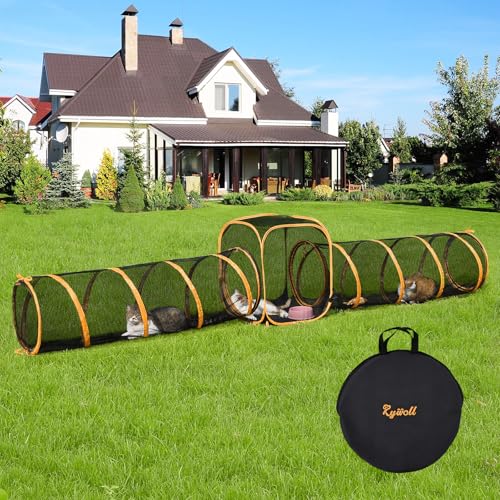 Outdoor Cat Enclosures with Tunnels Rywell 10FT Cat Tunnel Outdoor with Cube Portable Cat Playpen and Catio with Carry Bag for Multiple Cats