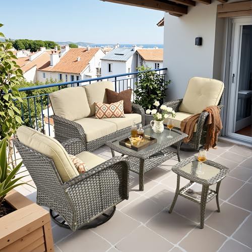 HOOOWOOO Patio Furniture Set,5 Pieces Outdoor Conversation Set,All Weather Wicker