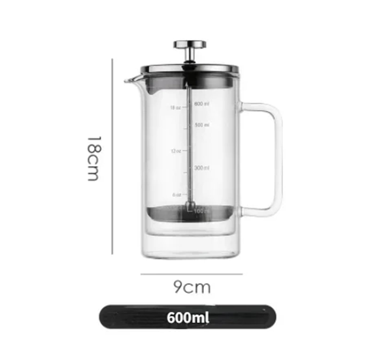 Caffettiera Cold Brew Caffettiera a doppio strato, filtro for caffè in polvere, in vetro borosilicato ad alta resistenza, teiera resistente al calore(600ml)