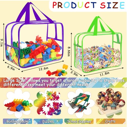 Image of 6 Colors Large Toy Storage Bags with Labels, Reusable Clear PVC Board Game Storage, Travel Waterproof Organizer Bags with Zipper for Building Blocks, Puzzle, Kids Books(3 large & 3 Widen X-Large)