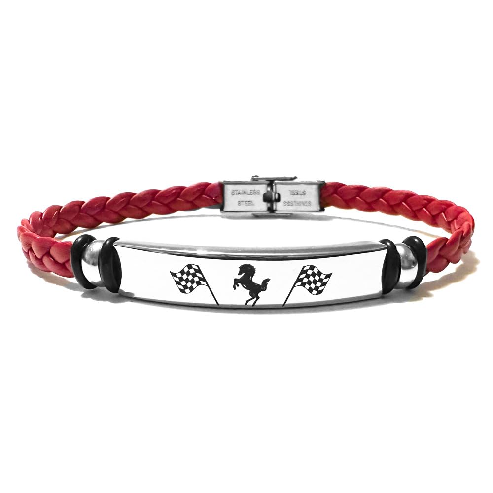 Bracciale con cavallino rampante cavalluccio uomo acciaio inox e pelle