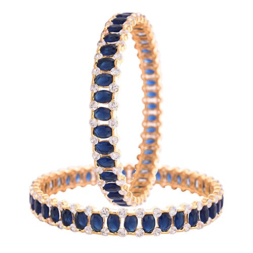 Ratnavali Jewels Gold Tone Cubic Zirconia Blue White CZ Bollywood Wedding Indian Jewelry Bangles Women