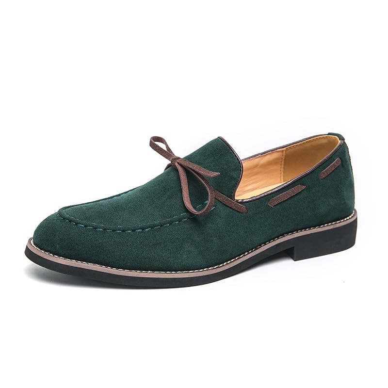 Santimon Men's Suede Moccasin Loafers Slip-On Casual Shoes with Bow Tie Detail Navy Green Brown