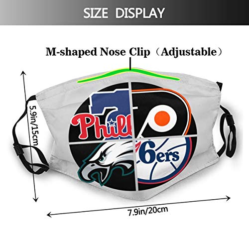 Face Mask Bandana Scarf Philadelphia Sports Teams Reusable with Filters Mouth Scarf Washable Earloop Protection Black