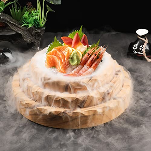 Bandeja de Hielo Japonesa para Sashimi, Plato Redondo de Madera, Platos para Servir Sushi para restaurantes o el hogar, para Amantes de los mariscos, Multiusos,L