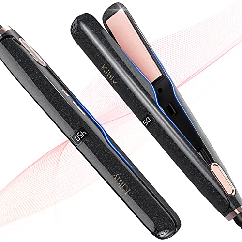Flat Iron Hair Straightener 2 in 1 Straightening and Curling for All Thick Black Woman Hair, Professional Ceramic Tourmaline Floating Plates Curl and Straight in One, Curved 1 Inch