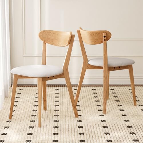 Image of 100% Solid Wood Dining Chairs,Mid Century Modern Dining Chairs with Rounded Backrest,Kitchen,Dining Room Chairs Set of 1 /2 /4 (2, Original Color White Upholstery)