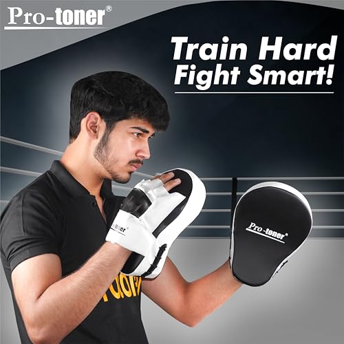Image of Pro-Toner Boxing Focus Pads, Curved Maya Hide Leather, Hook and Jab Target Hand Pads, Black and White (Black)