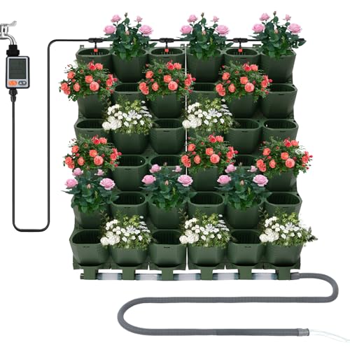 Wiyuer Set de maceteros de pared verticales con sistema de riego automático, 36 macetas, pared de jardín autoirrigable, con temporizador y sensor de lluvia, para interiores/exteriores/balcones (verde)