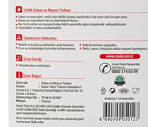 Cook Sebze ve Meyve Torbası, 25 x 29 cm, 5 Adet