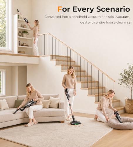 Image of DEVOAC V15 Cordless Vacuum Cleaner, 45Kpa Suction & Brushless Motor Stick Vacuum, Rechargeable Battery with 45mins Runtime, LED Display, 6 in 1 Handheld Vacuum for Home Hard Floor Carpet Pet Hair