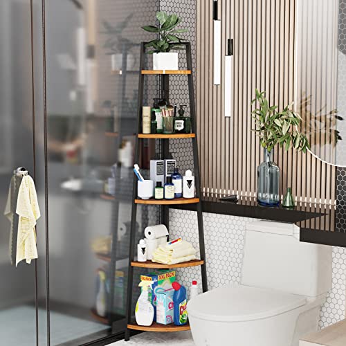 SpringSun-5-Tier-Ladder-Corner-Shelf-Display-Rack-Multipurpose-Bookshelf-and-Plant-Stand-for-Living-RoomBrown