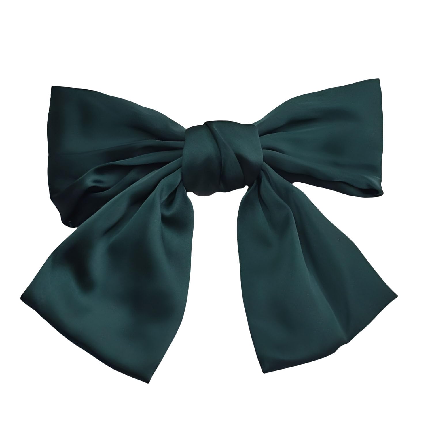 SEVENHEAD Bow Hair Clips Dark Green Duckbilled Clip 1 Pack Barrettes Large Big Oversized Knot Bowknot Satin French Barrettes Snap Hair Clips Ponytail