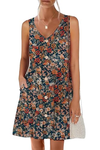 Image of nclook Women's Summer Casual Dress Sweet Cute V Neck Sleeveless Mini Dresses with Pockets
