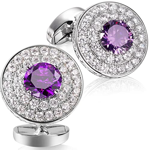Image of HAWSON Cufflinks for Men, Gold Diamond Crystal Cufflinks for Groom Husband Personalized Gifts, Mens Formal Wedding Business Cufflinks, Luxurious Gorgeous Cuff Links French Shirt Accessories