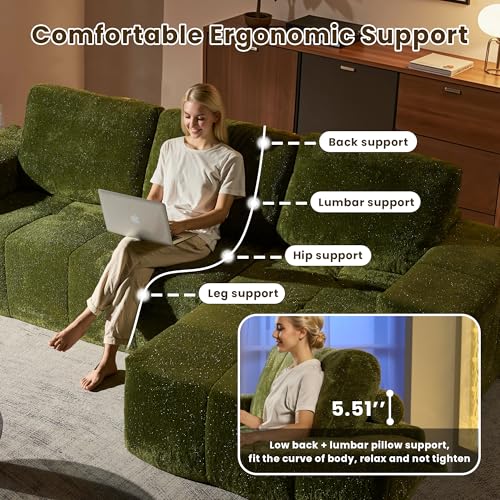 Image of 114 inch Glitter Cloud Sectional Couch with L-Shape Chaise, Modern Boneless Couches for Living Room, Fluffy Tufted Deep Seat Modular Sofa in a Box No Assembly