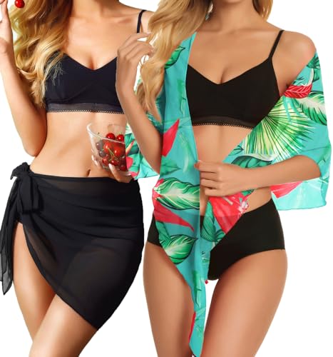 Image of CHICGAL 2 Pieces Women Beach Sarong Bathing Suit Wrap Skirt Sheer Bikini Swimsuit Cover Ups for Swimwear
