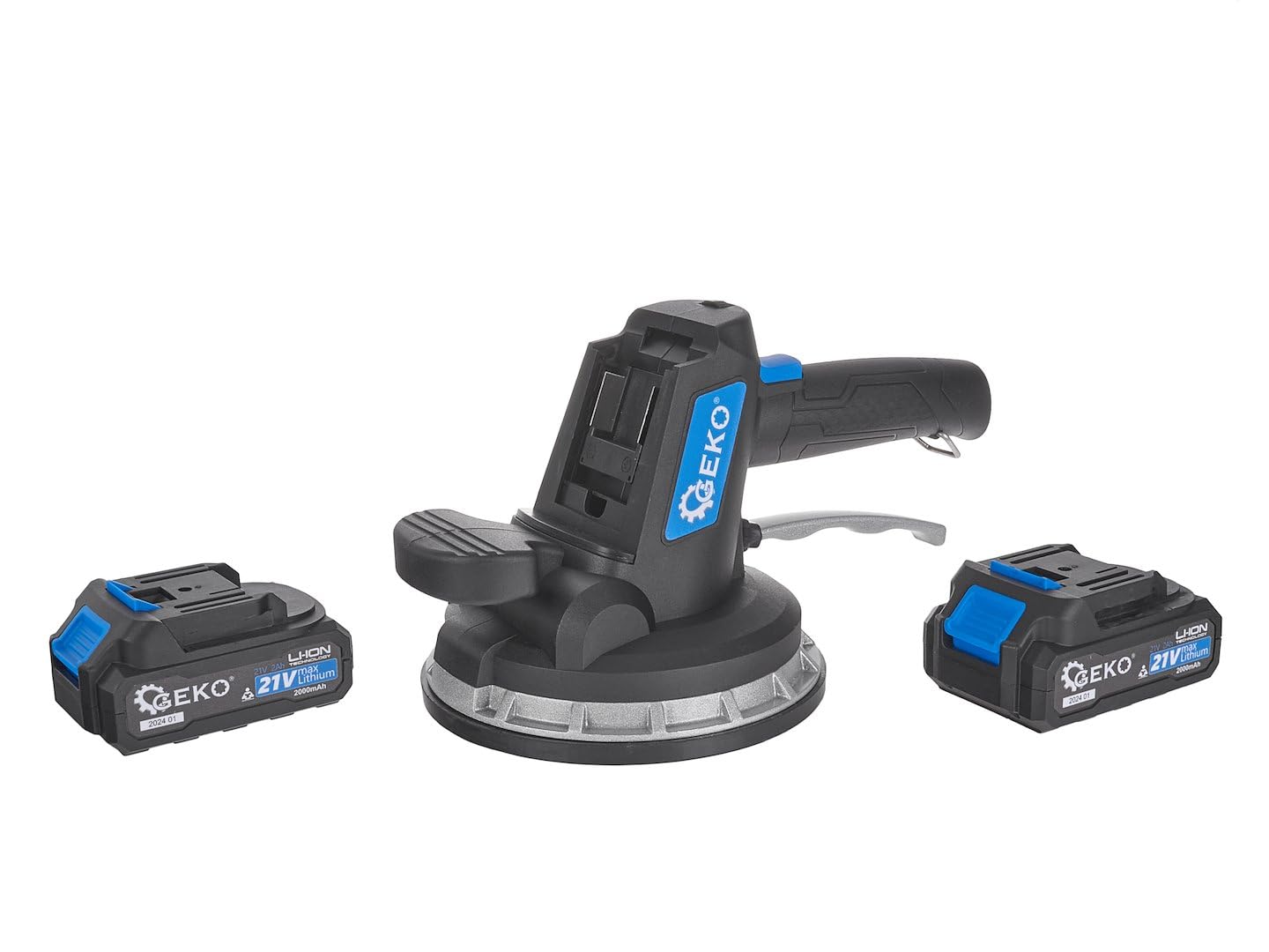 BSD Ventosa Vibrante Professionale Ricaricabile per Posa Piastrelle - Set Completo con 2 Batterie da 21V e Caricatore, Regolazione Vibrazioni e Capacità di Sollevamento 80 kg