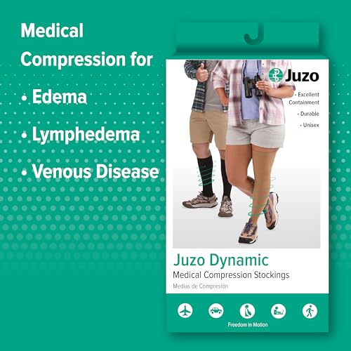 Image of Juzo Dynamic Varin 3511 Knee-High 20-30 mmHg Open Toe Compression Stocking with Silicone Top Band - Men & Women, Petite, 4 (IV), Beige