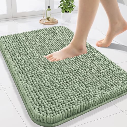 Arotive Bathroom Rugs 24x16 Extra Soft Absorbent Shaggy Chenille Bath Rugs Machine Washable Rubber Backing Non-Slip Bath Mats for Bathroom Floor Tub and Shower Home Decor Accessories Sage Green