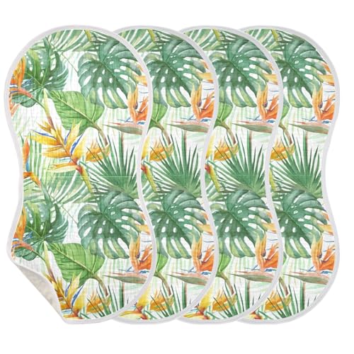 4 Pack Baby Burp Cloths, Soft Absorbent Burping Cloths for Babies, Cotton Milk Spit Up Rags, Large Size for Newborns, Baby Boys and Girls (Exotic Botanicals)3